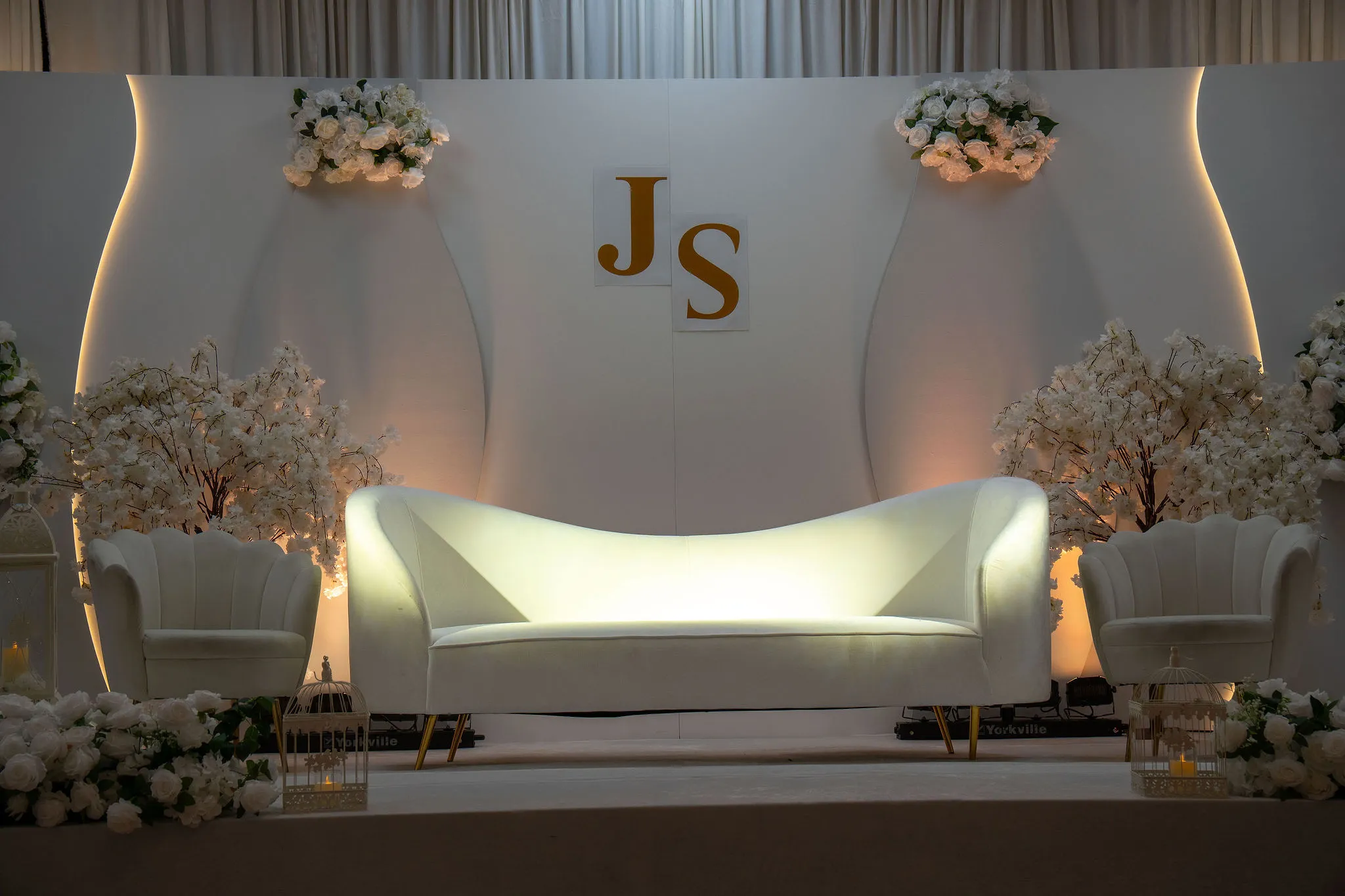 Engagement party venue in Mississauga with floral décor and guest tables